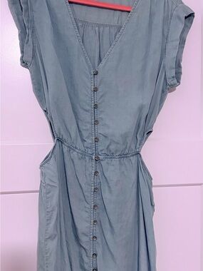 V-Neck Button-Front Casual Women’s Dress in Denim Blue